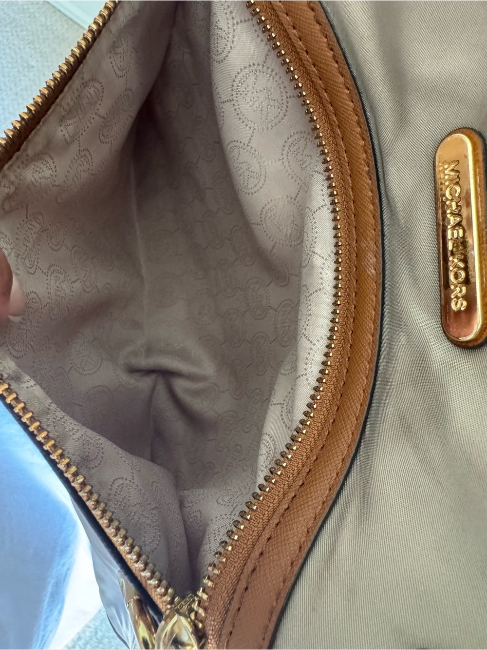 Michael Kors Beige Nylon Tote with Brown Leather Trim and Gold Hardware - Picture 5 of 14